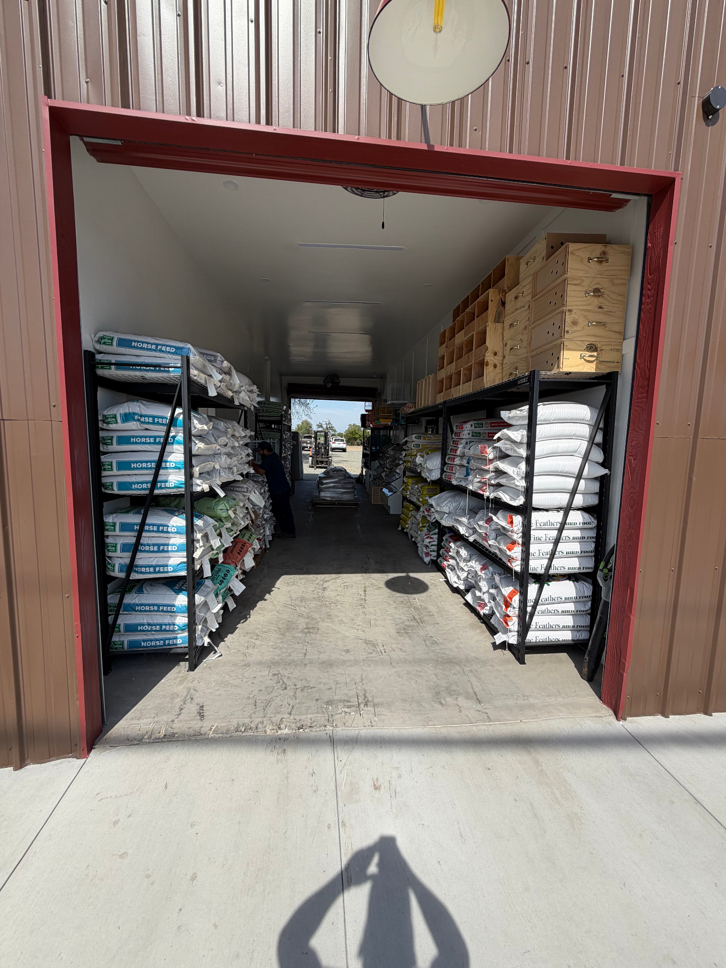 Store interior with feed bags
